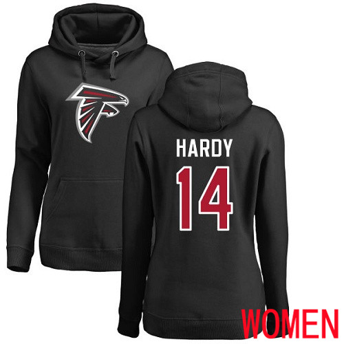 Atlanta Falcons Black Women Justin Hardy Name And Number Logo NFL Football 14 Pullover Hoodie Sweatshirts